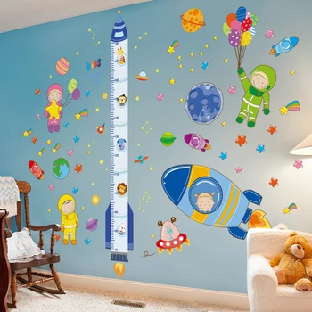 Yükseklik Ölçüsü duvar çıkartmaları DIY Roket Gezegenler Astronotlar Duvar Çıkartmaları Çocuk Odaları için Bebek Odası Kreş Ev Dekorasyon