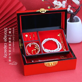 Mücevher Kutusu Kırmızı Siyah Vintage Lacquerware El Yapımı Altın Şakayık Dekorasyon Çin Tarzı Masaüstü Depolama Aksesuarları Düğün Hediyesi