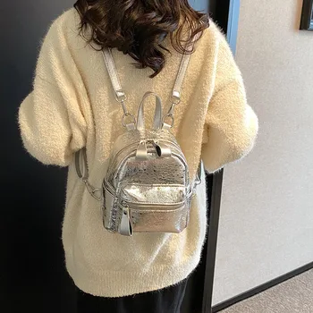 Gümüş Sırt Çantası Kadınlar İçin Y2K Omuz Çantaları Moda Sırt Çantası Mini Packbag Kawaii Sırt Çantası PU Deri Mochila Kore Gizli Sakli Konusmalar Ins