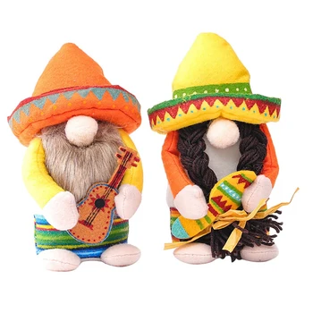 ABHU 2 Adet Fiesta Gnome Çift Cinco De Mayo Tomte Meksika Taco Salı Elf Cüce Ev Mutfak Katmanlı Tepsi Süslemeleri