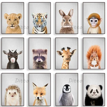 Safari Bebek Hayvan Sıkı Aslan Tilki Panda Posteri Tuval Boyama ve Baskılar Duvar Sanatı Nordic Resim Kreş Çocuk Odası Ev Dekor