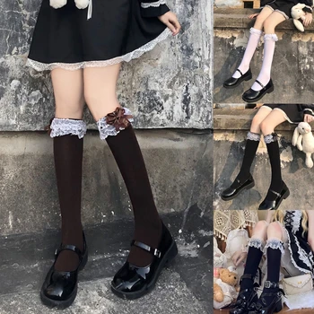 2022 Yeni Kadın Tatlı Lolita diz üstü çorap İlmek Ruffled Fırfırlı Dantel Trim Çorap