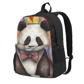 Panda Sırt Çantası Erkekler Kalem Sanat Desen Sırt Çantaları Polyester Kawaii Okul Çantaları Açık Stil Tasarımcı Sırt Çantası