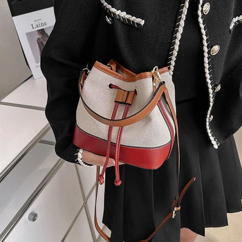 Kadın En saplı çanta Sac Yüksek Kalite Vintage İpli Crossbody Çanta Kızlar için Kontrast Renkler omuz çantaları Çanta Yeni