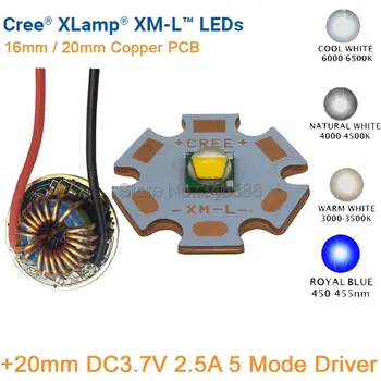 CREE XML XM-L T6 10 W Soğuk Beyaz Nötr Beyaz Sıcak Beyaz Yüksek Güç LED Verici 20mm Bakır PCB +20mm 12 V Giriş 5 Modları Sürücü