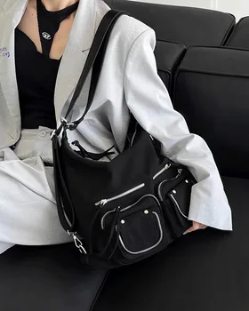 Kadın Çantası Yeni Naylon Kova Moda Katı Fermuar YUMUŞAK omuzdan askili çanta Çantalar ve Çanta Lüks Tasarımcı Siyah Tote Çanta Sırt Çantası