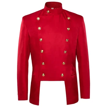 Erkek Kırmızı Kruvaze Takım Elbise Blazer Steampunk Vintage Tailcoat Ceket Gotik Victorian Rop Ceket Üniforma Cadılar Bayramı Kostüm 3XL