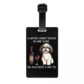 Sevimli Shih Tzu Köpek Ve Şarap Bagaj Etiketi Bavullar için Moda Hayvan Pet Köpek Bagaj Etiketleri Gizlilik Kapak KİMLİK Etiketi