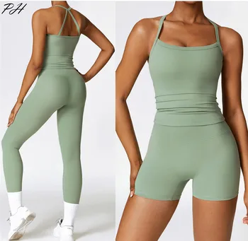Katı Sıkı Yoga Seti Kadınlar Çabuk Kuruyan Spor Takım Elbise Açık Koşu spor seti Seksi Spor Yelek Tayt Takım Elbise Spor Spor Giyim