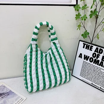 Kadın omuz çantaları Sevimli Pilili Kabarcıklar Büyük Kapasiteli Kadın Koltukaltı Kova Çanta Tote alışveriş çantası Yumuşak Bez Kumaş Çanta