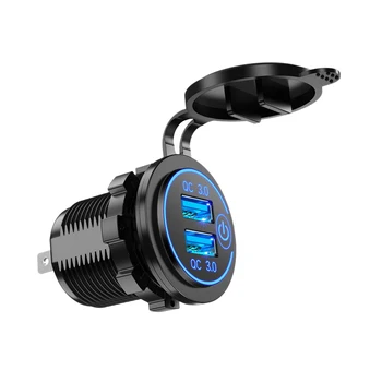 Hızlı Şarj 3.0 çift USB araba şarjı 12V 36W USB Hızlı Şarj için Anahtarı ile Tekne Motosiklet Kamyon golf arabası Mavi