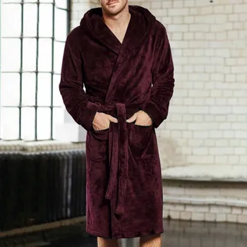 Erkek Bornoz Kış Sıcak Rahat Flanel Elbise Pijama Uzun Kollu Peluş Erkek bornoz Salonu Gecelik Gecelik Pijama