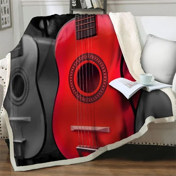 Retro Büyük Gitar 3D Tam Baskılı Peluş Atmak Battaniye Yumuşak Sıcak Yatak Örtüsü Sherpa Battaniye Yatak Kanepe Kanepe Yorgan Kapak Seyahat