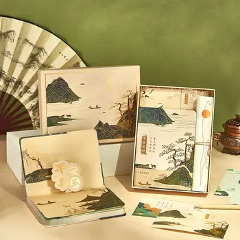 Vintage Çin tarzı manzara El hesabı dizüstü hediye kutu seti çocuklar için mezuniyet hediyeler günlüğü dizüstü Hediye İmi