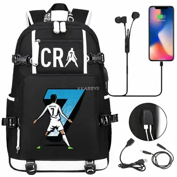 CR7 Sırt Çantası USB Kapasitesi 18 inç Laptop Sırt Çantası Kamuflaj okul çantası Su Geçirmez Seyahat Dış Kapı çantası