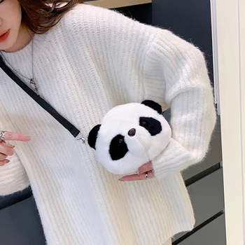 Sevimli Panda Göğüs Çantası Kadınlar İçin Karikatür Peluş Seyahat Crossbody Çanta Bayanlar Günlük Sokak Kabarık Fanny Paketleri Mini Telefon çanta