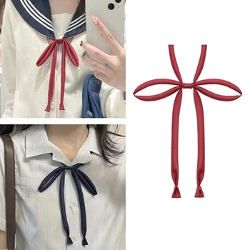 Japon okul üniforması Gömlek Aksesuarları JK papyon Şerit Uzun Papyon Öğrenciler Düz Renk Önceden Bağlı Ayarlanabilir Kravat