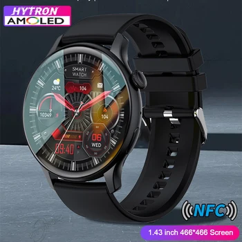 HYTRON NFC akıllı saat Erkekler AMOLED Tam Dokunmatik Ekran 1.43 inç 466*466 Bluetooth Çağrı Spor Saatler Android ıos Smartwatch + kutu