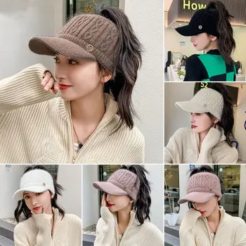 Yumuşak Örme Şapka Moda Boş Üst Rüzgar Geçirmez Kış Şapka Sıcak Tutmak Kaput Kadın