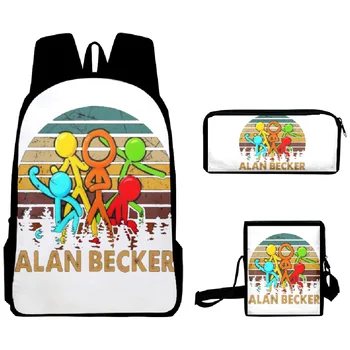 Klasik Moda Kpop Alan Becker 3D Baskı 3 adet / takım öğrenci Okul Çantaları Laptop Sırt Çantası Sırt Çantası Eğimli omuzdan askili çanta Kalem Kutusu