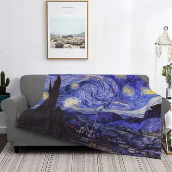 Van Gogh Yıldızlı Gökyüzü Gece Battaniye Pazen Kış Sanatçı Çok Fonksiyonlu Hafif Atmak Battaniye Kanepe Araba Yatak Atar