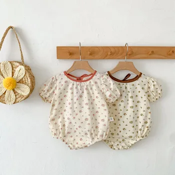 2023 Yaz Bebek Giysileri Yenidoğan Bebek Kız Çiçek Puf Kollu Bodysuit Gevşek Tulum Toddler Kız İnce Pamuklu Bir Adet