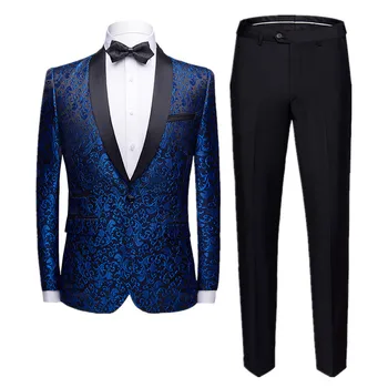 Büyük Boy 7XL erkek İş Ziyafet Takım Elbise 2 Parça Mavi / Siyah / Pembe Moda Erkekler Lüks Düğün Blazer ve Pantolon