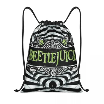 Korku Filmi Beetlejuice büzgülü sırt çantası Kadın Erkek Spor Salonu Spor Sackpack Taşınabilir Tim Burton Tarzı Eğitim Çantası Çuval