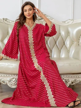 Kadınlar için zarif Müslüman Elbise Abaya Uzun Maxi Elbise Kadınlar Dubai Bayram müslüman kıyafetleri İslam Kaftan Elbise Vestidos Jalabiya 2024