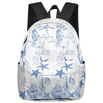 Mavi Okyanus Denizyıldızı Kabuklu Denizatı Çapa Sırt Çantası Gençler Öğrenci Okul Çantaları laptop çantası kadın Rahat seyahat sırt çantası