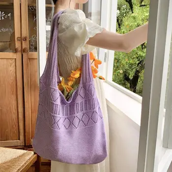 Moda içi boş dokuma Retro örgü çanta kadın omuz çantaları dantel çanta alışveriş Tote