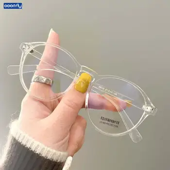 Seemfly kadınlar dekoratif gözlük bilgisayar gözlükleri Anti mavi ışık gözlük büyük yuvarlak çerçeve moda düz ayna gözlük Gafas