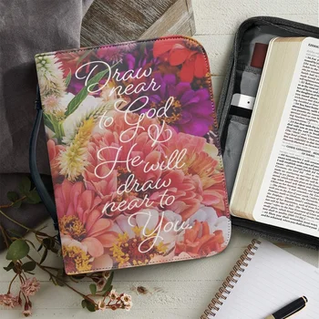 FORUDESIGNS Ayet Çiçek Tasarım İncil Çanta Kadın Yeni Deri Çanta Fermuar Küçük Öğe Depolama Pratik İncil Koruma Çantaları